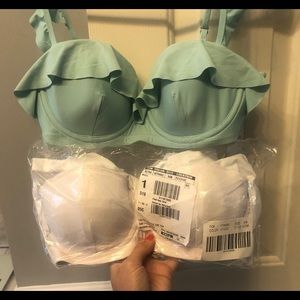 J Crew white ruffle underwire bikini top